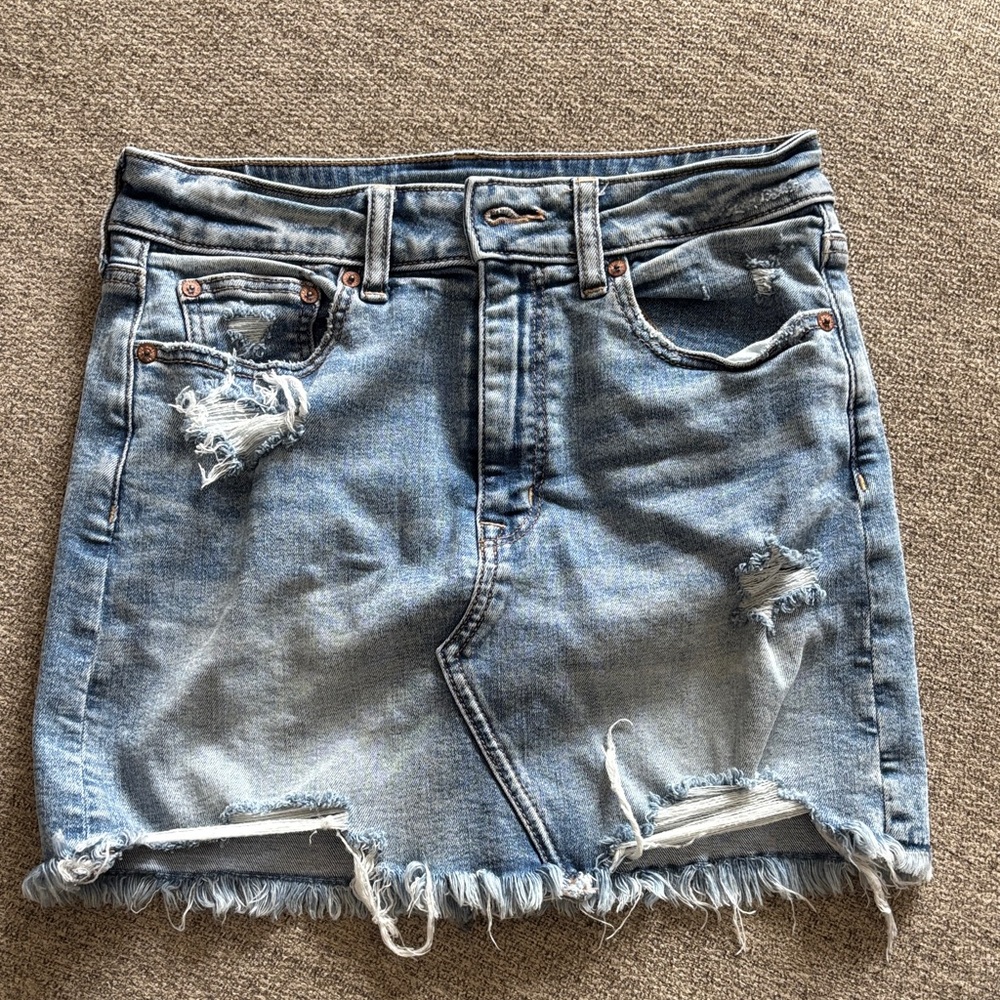American Eagle Outfitters Light Blue Distressed Denim Skirt